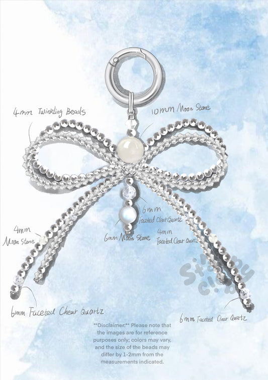 white Clear Quartz bag charm โ Clear Elegance Ribbon Charm โ Strappy Club