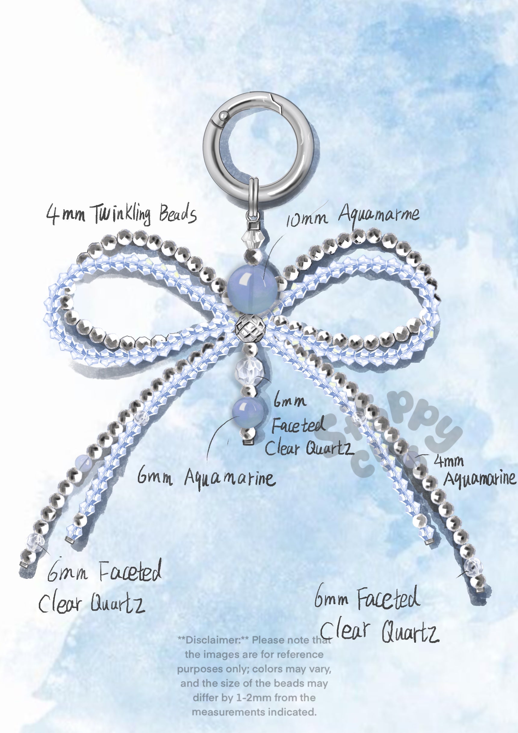 blue Aquamarine bag charm – Baby Blue Bliss Ribbon Charm – Strappy Club