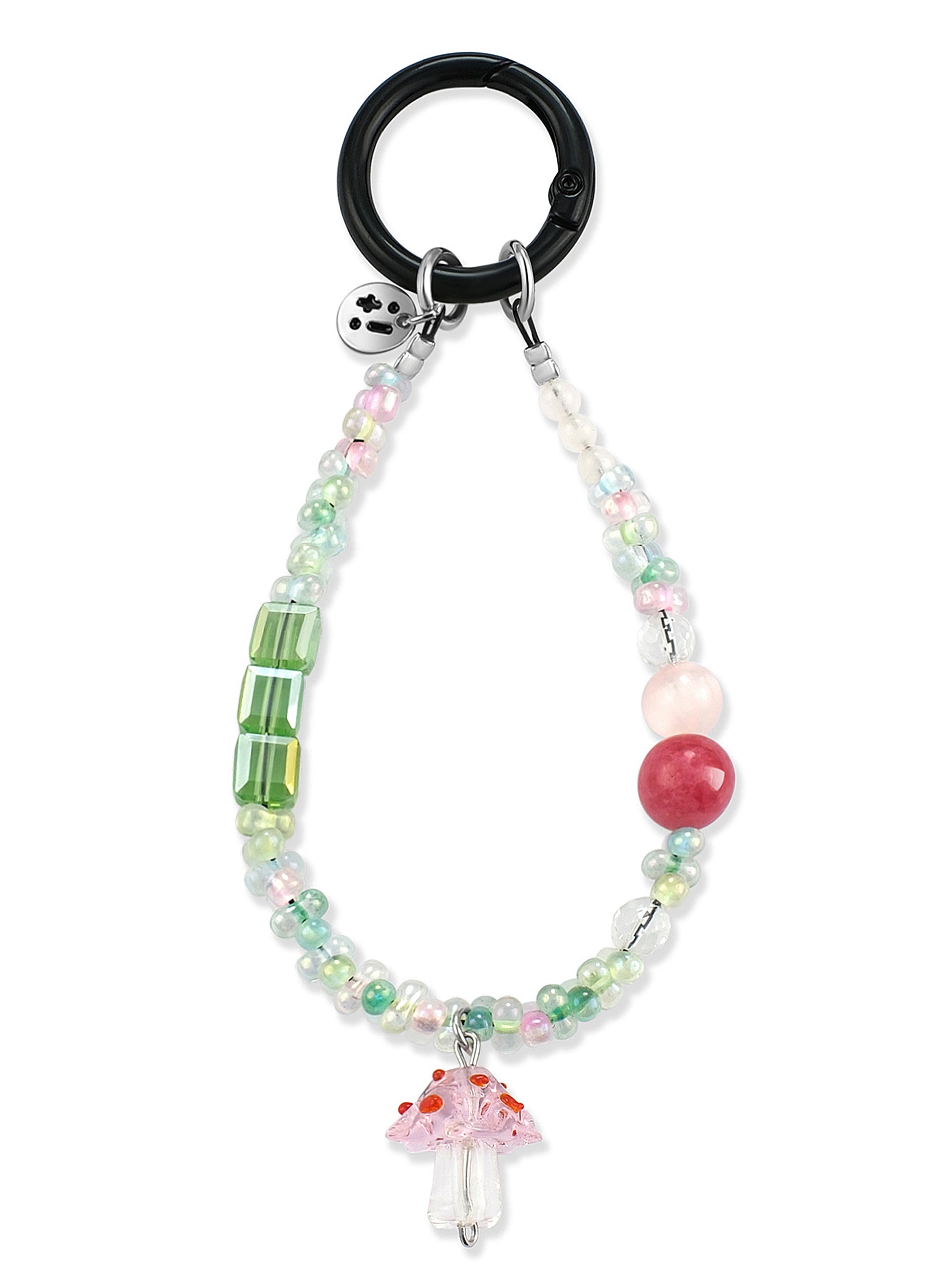 green, pink, multicolor, floral Rhodonite wristlet strap – Mustroom Picnic Wristlet Strap – Strappy Club