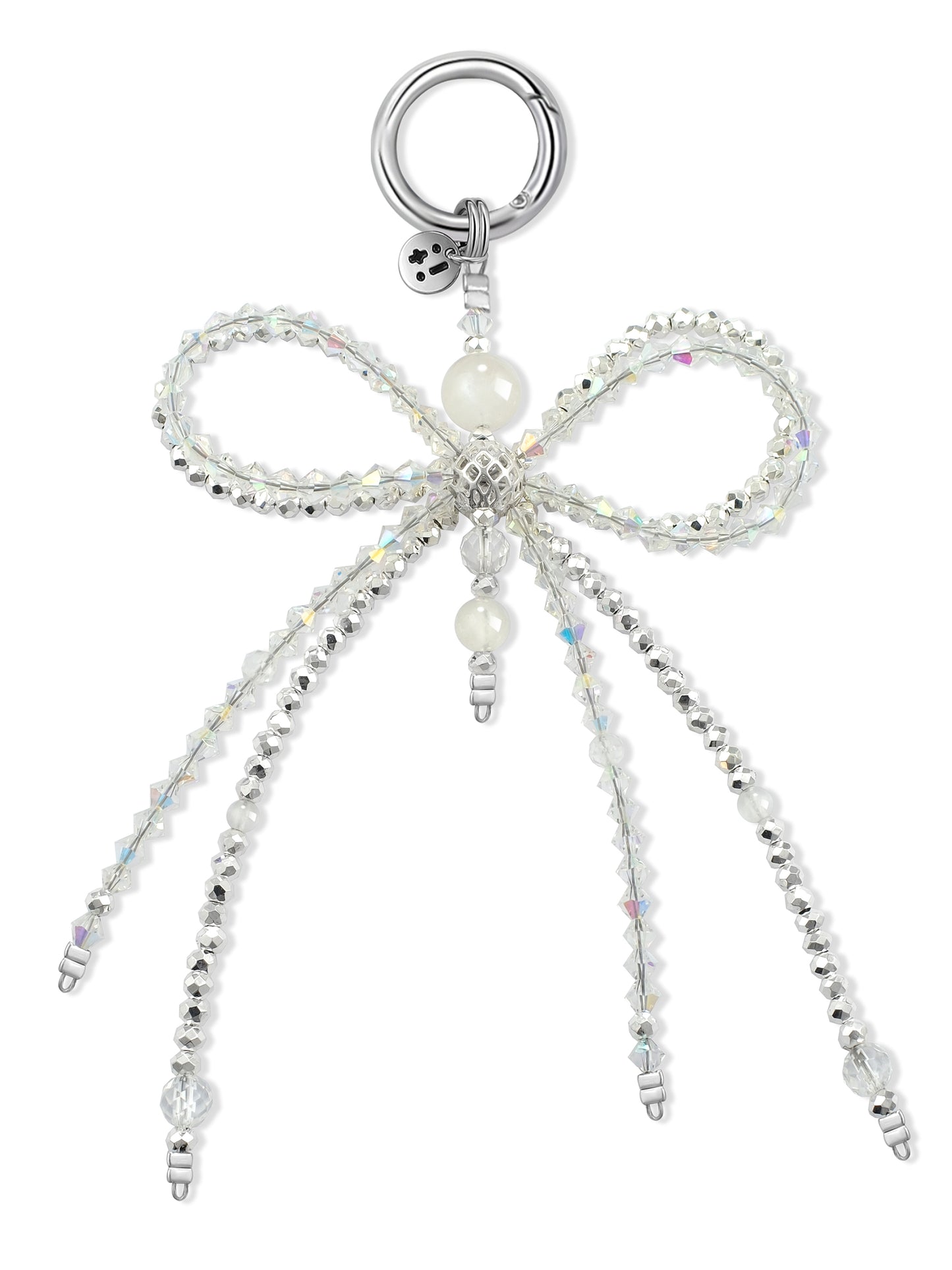 white Clear Quartz bag charm – Clear Elegance Ribbon Charm – Strappy Club