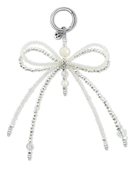 white Clear Quartz bag charm – Snowball Sparkle Ribbon Charm – Strappy Club