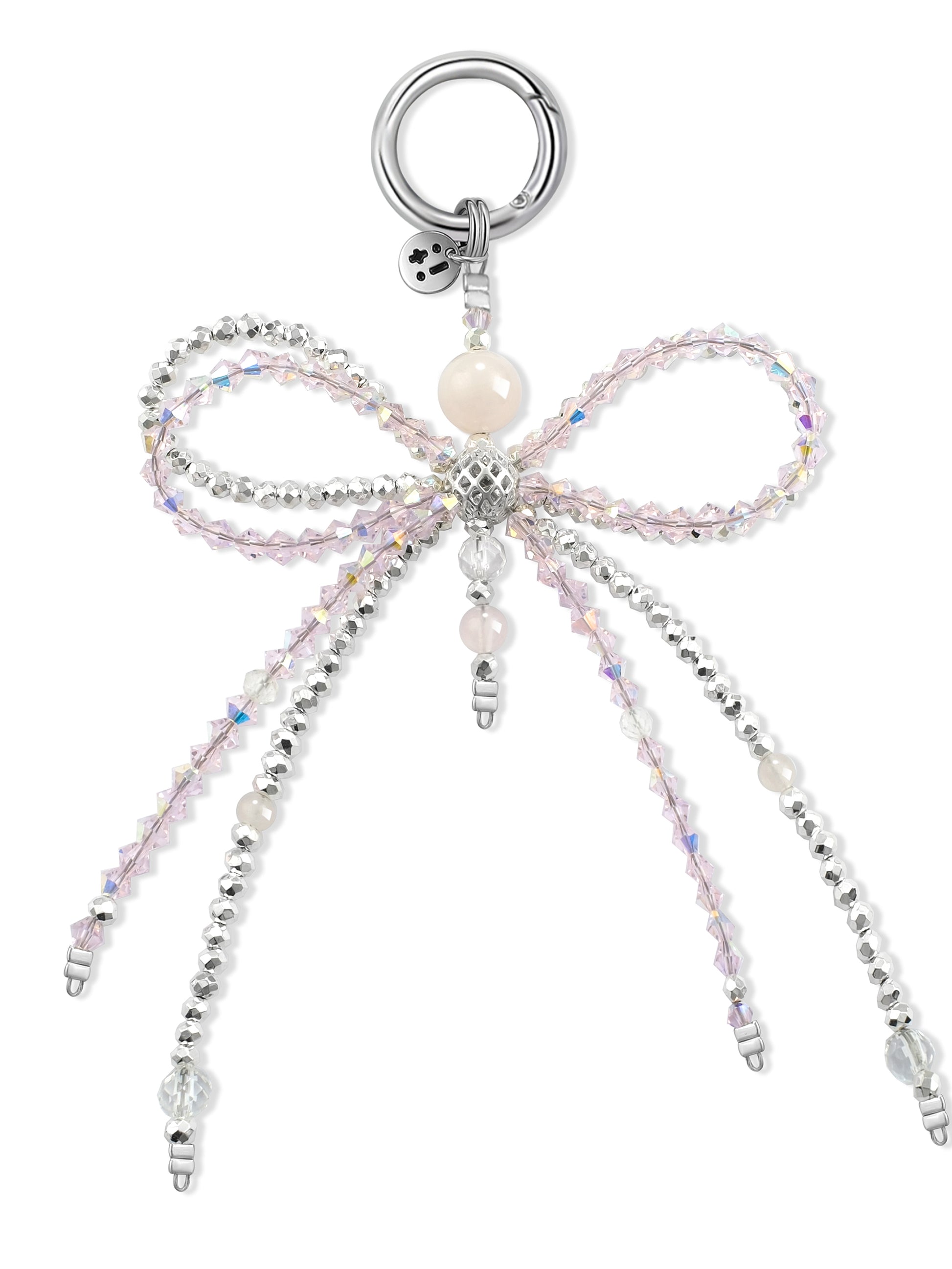 pink Rose Quartz bag charm – Cherry Blossom Ribbon Charm – Strappy Club