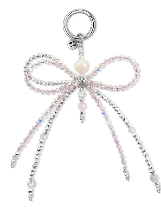 pink Rose Quartz bag charm – Cherry Blossom Ribbon Charm – Strappy Club