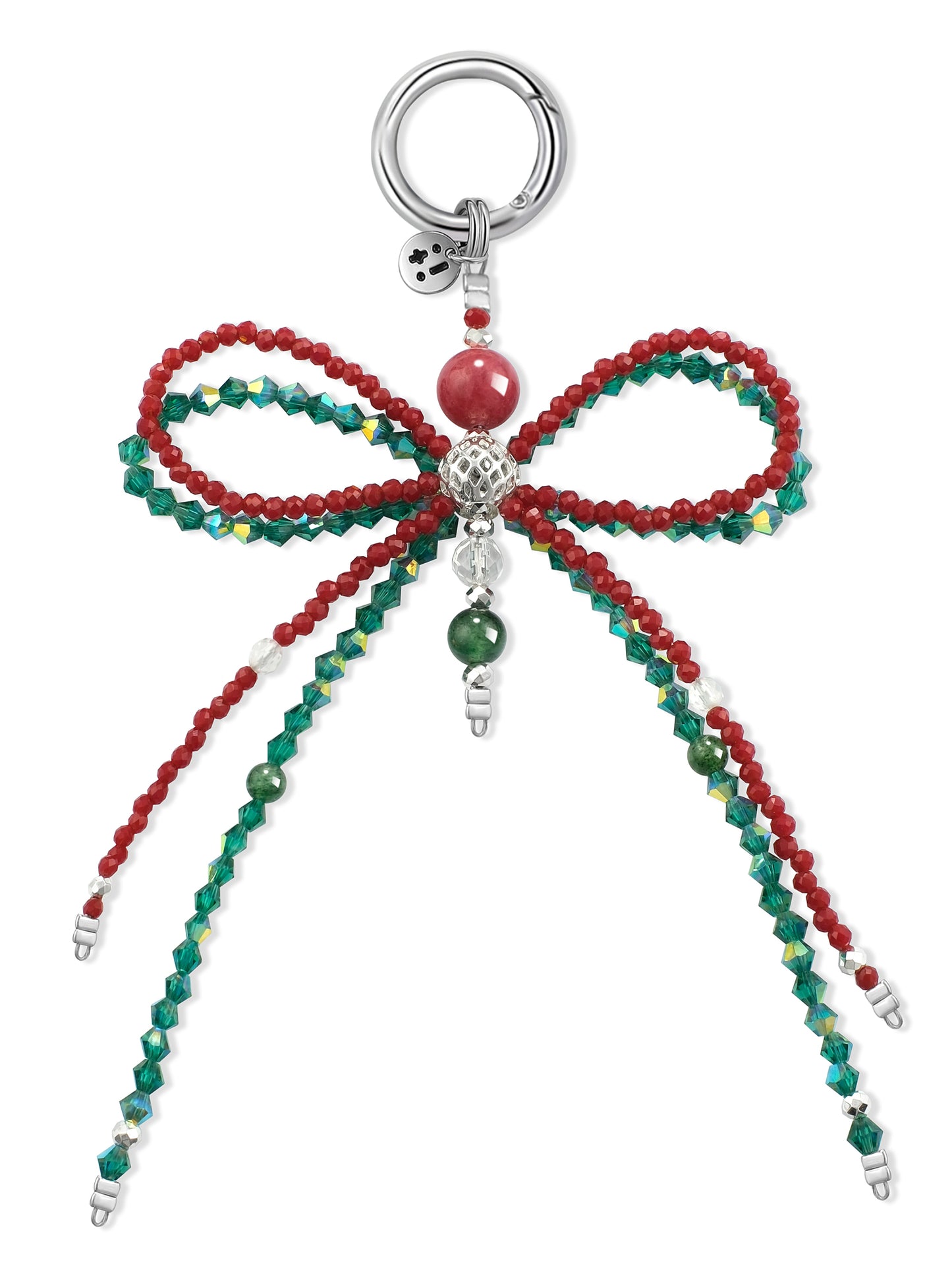 red, green Rhodonite bag charm – Merry Magic Ribbon Charm – Strappy Club
