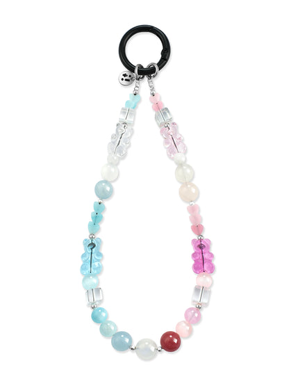 blue, pink Rose Quartz phone strap – Cotton Candy Bear Phone Strap – Strappy Club
