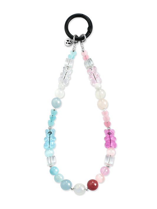 blue, pink Rose Quartz phone strap – Cotton Candy Bear Phone Strap – Strappy Club